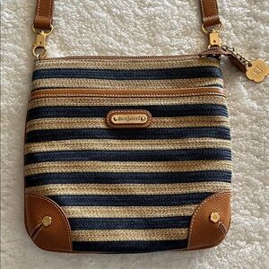 Eric Javits Navy & Natural Striped Crossbody with Tan Trim